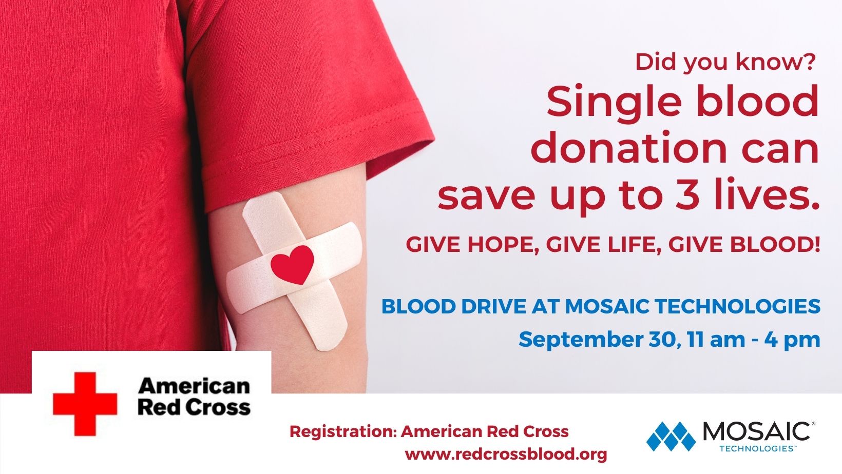 Red Cross blood drive at Mosaic Technologies in Cameron, Wi