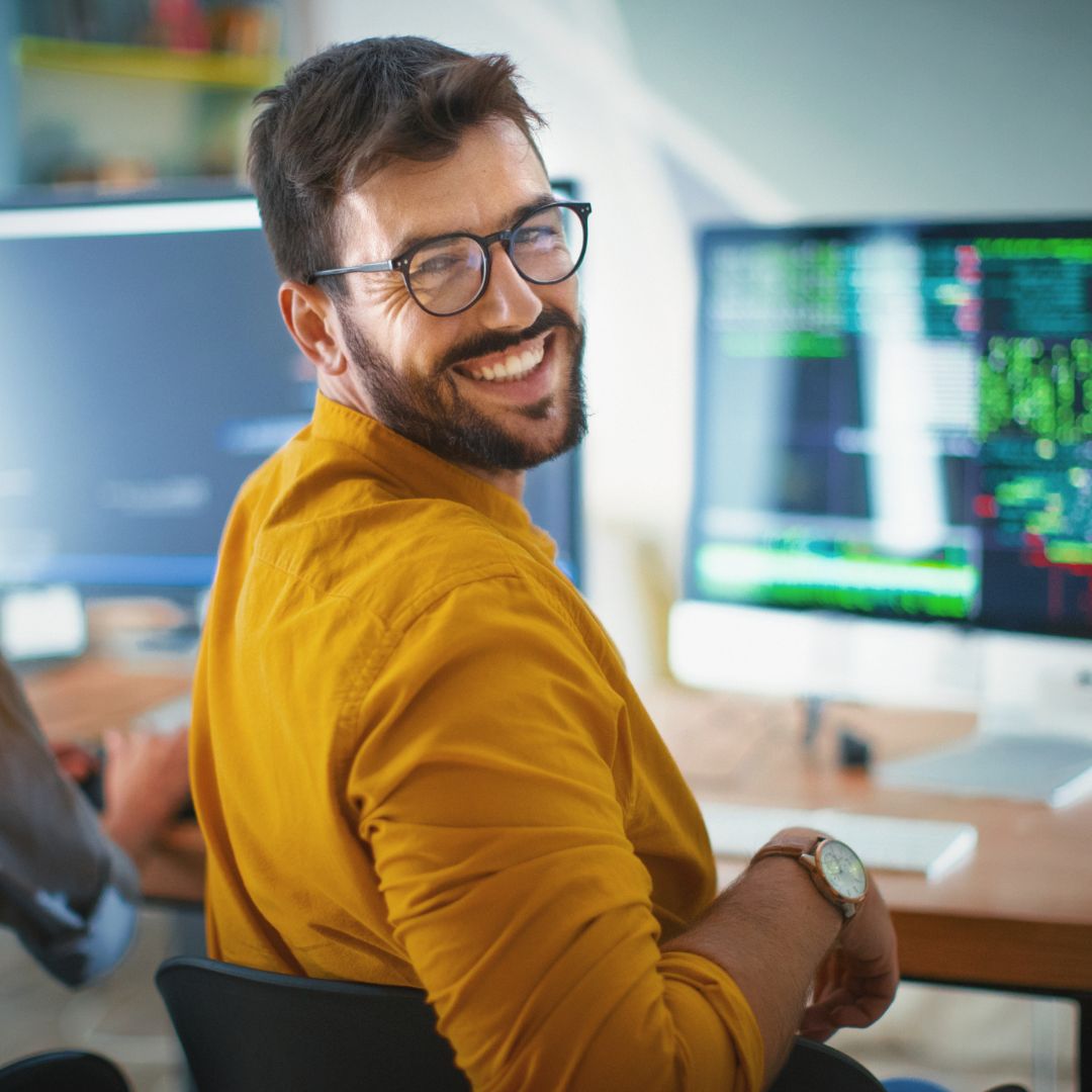 Man with computer security service