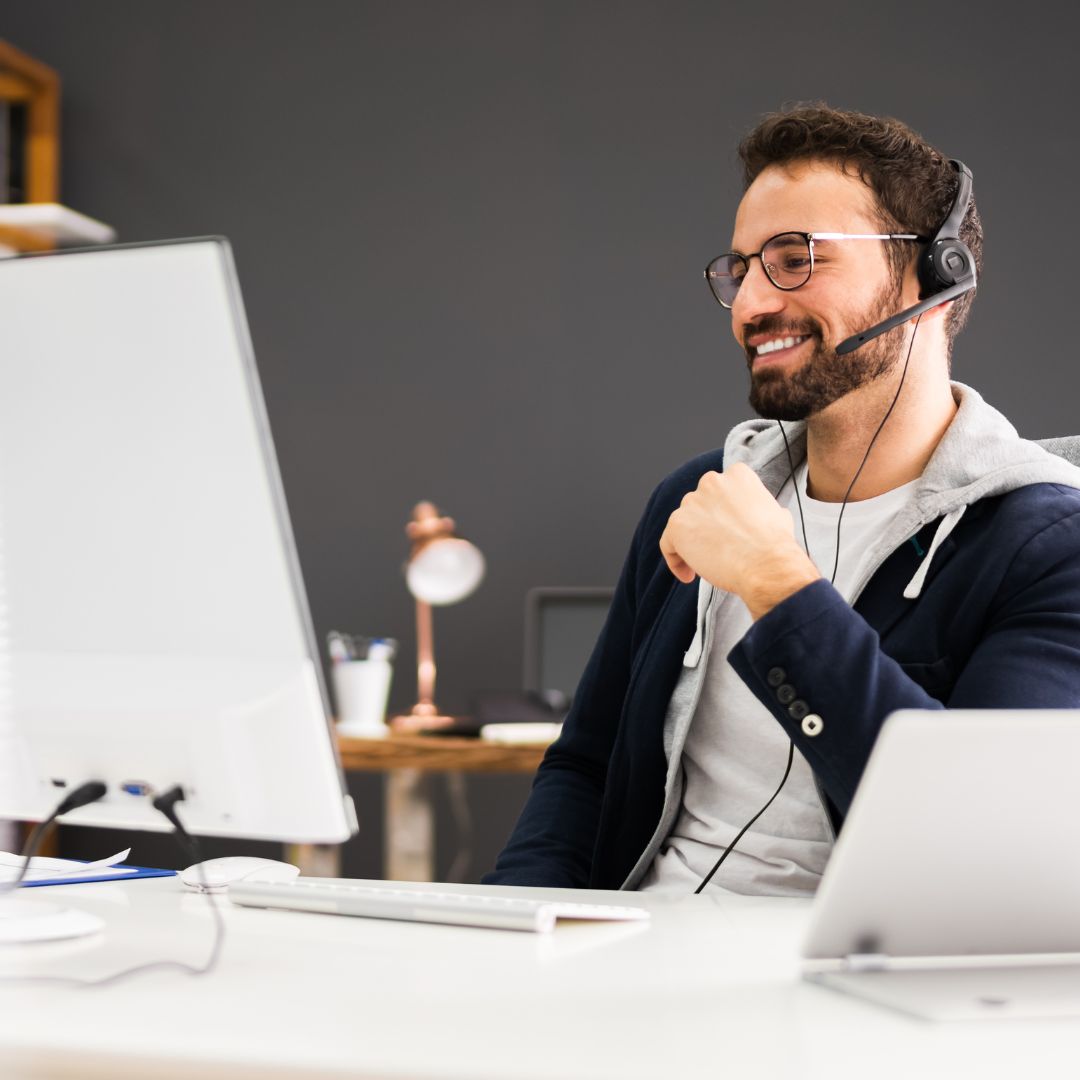 man utilizing phone business services